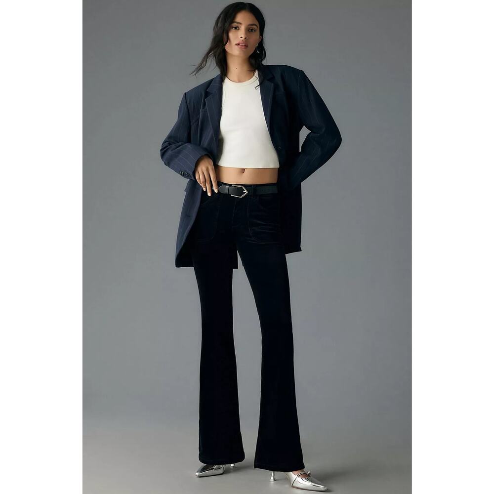 Anthropologie Pilcro The Icon Low Rise Corduroy Chop Pocket Flare Jeans Black 32
